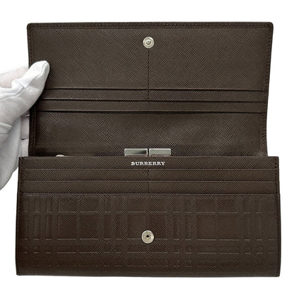 BURBERRY バーバリー 長財布 ブラウン レザー チェック レディース メンズ 【中古】