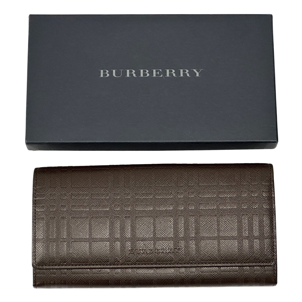 BURBERRY バーバリー 長財布 ブラウン レザー チェック レディース メンズ 【中古】