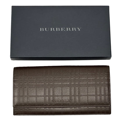 BURBERRY バーバリー 長財布 ブラウン レザー チェック レディース メンズ 【中古】