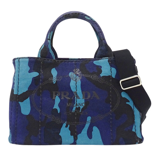PRADA プラダ カナパ ミニ トートバッグ 2way ネイビー B2439G キャンバス レディース 【中古】