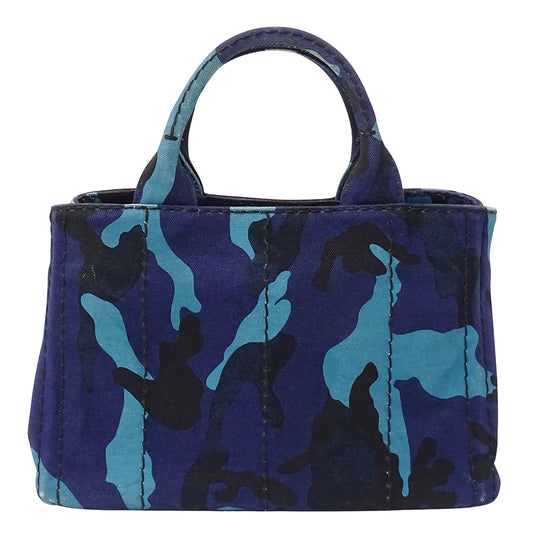 PRADA プラダ カナパ ミニ トートバッグ 2way ネイビー B2439G キャンバス レディース 【中古】