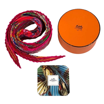 HERMES エルメス プリーツ Fantaisies indiennes 眩惑のインド スカーフ ピンク レッド シルク レディース 【中古】