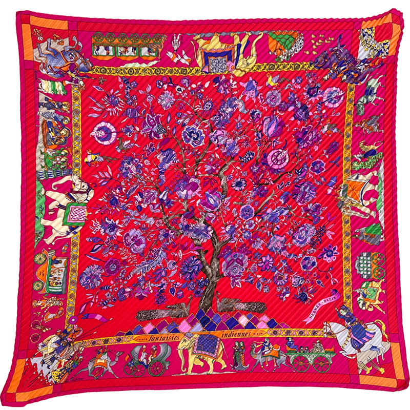 HERMES エルメス プリーツ Fantaisies indiennes 眩惑のインド スカーフ ピンク レッド シルク レディース 【中古】