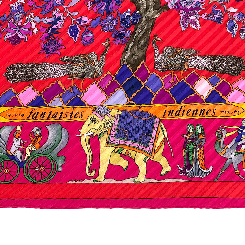 HERMES エルメス プリーツ Fantaisies indiennes 眩惑のインド スカーフ ピンク レッド シルク レディース 【中古】