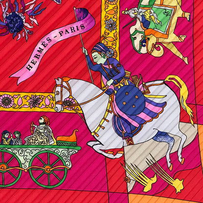 HERMES エルメス プリーツ Fantaisies indiennes 眩惑のインド スカーフ ピンク レッド シルク レディース 【中古】