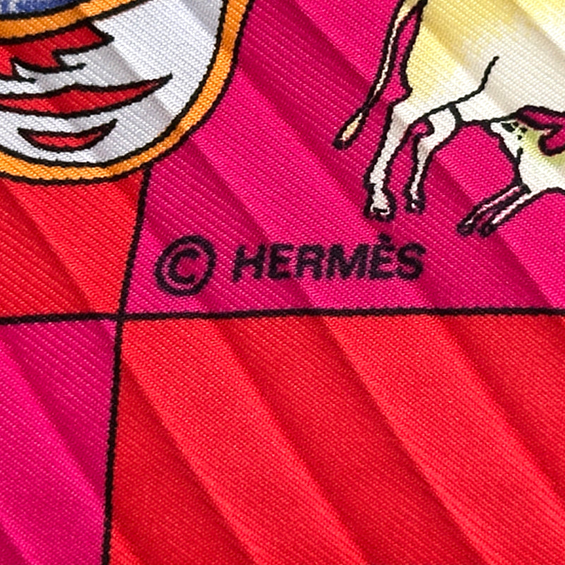 HERMES エルメス プリーツ Fantaisies indiennes 眩惑のインド スカーフ ピンク レッド シルク レディース 【中古】