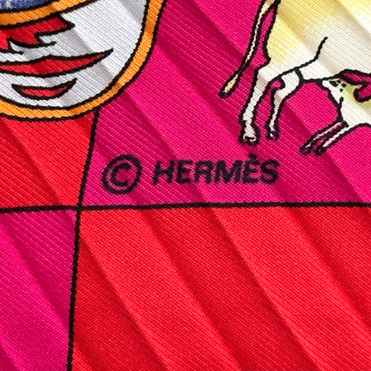 HERMES エルメス プリーツ Fantaisies indiennes 眩惑のインド スカーフ ピンク レッド シルク レディース 【中古】
