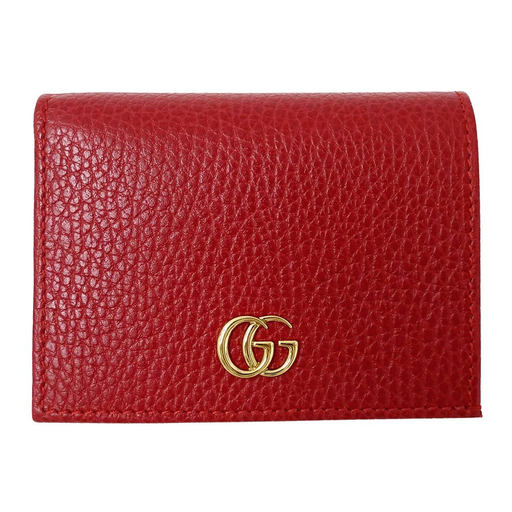 GUCCI グッチ 二つ折り財布 プチマーモント レッド 456126 レザー レディース 【中古】