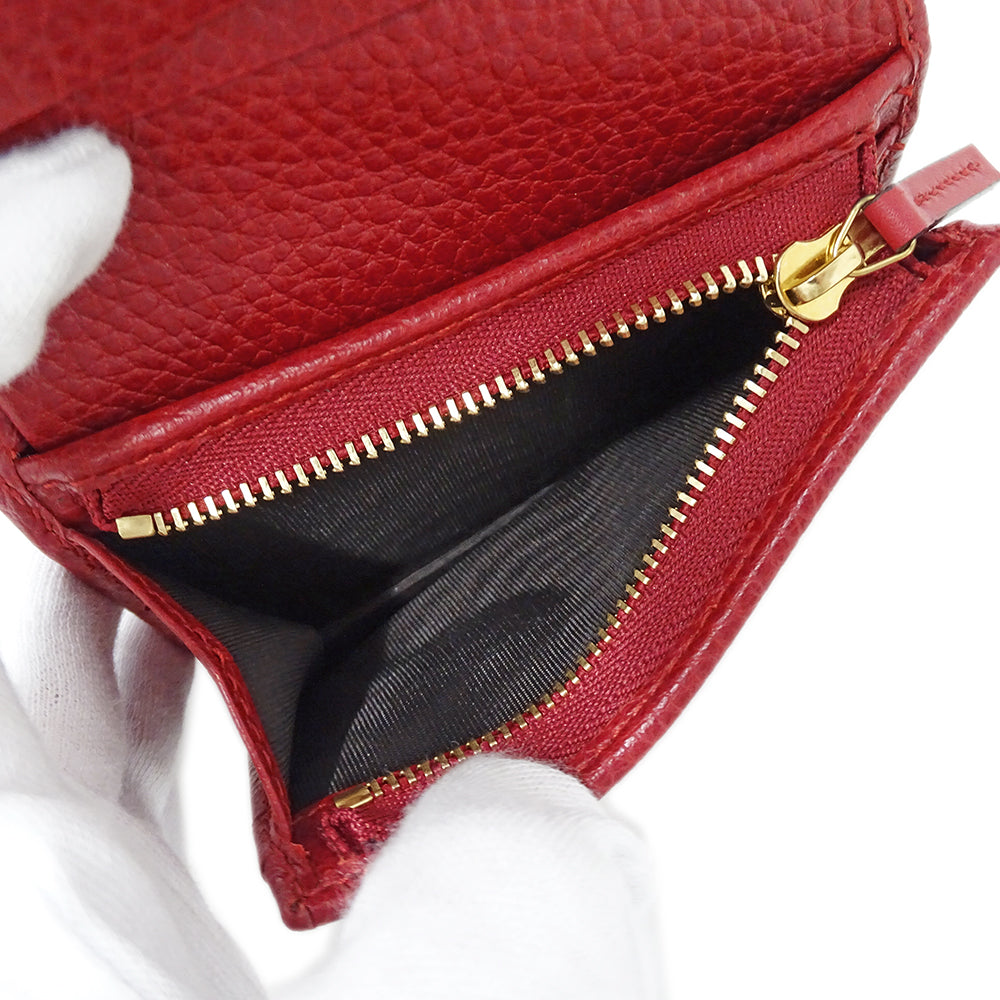 GUCCI グッチ 二つ折り財布 プチマーモント レッド 456126 レザー レディース 【中古】