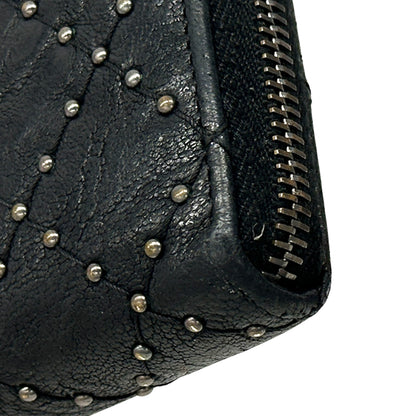 CHANEL シャネル 長財布 マトラッセ スタッズ ブラック シルバー金具 レザー レディース 【中古】