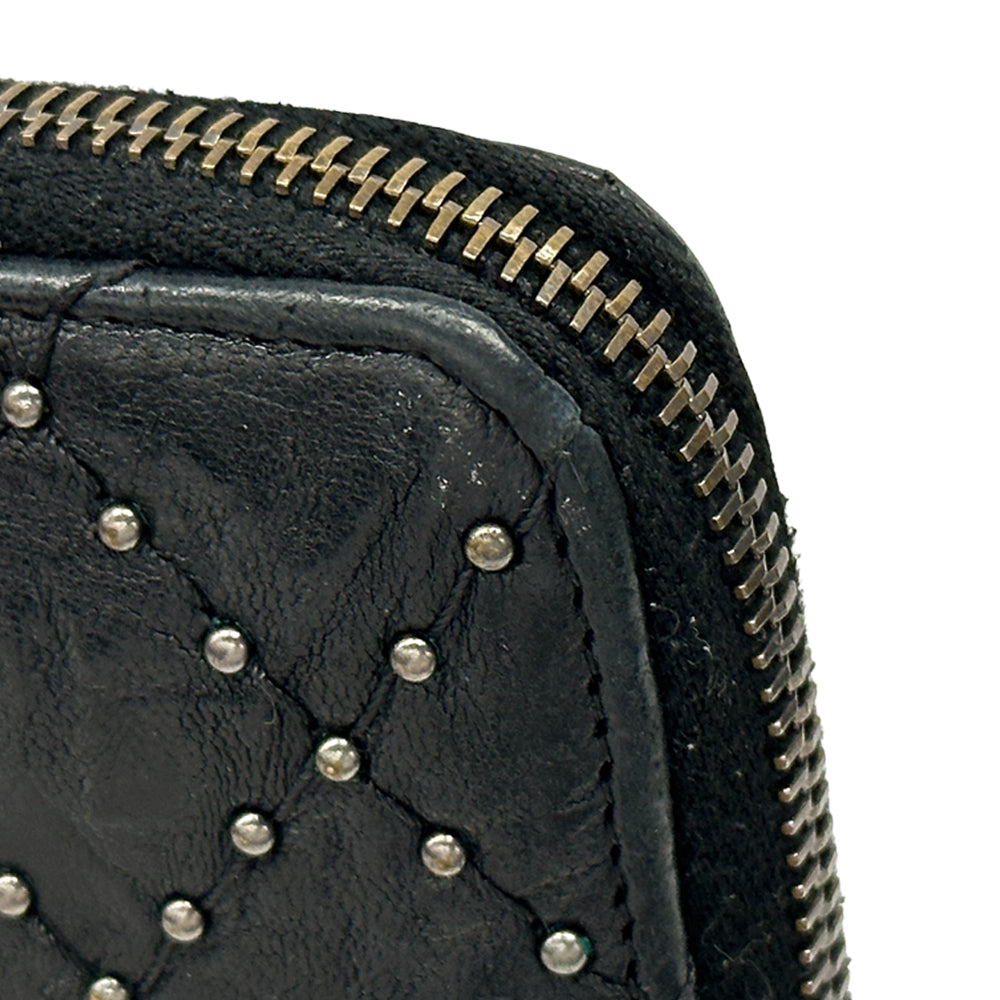 CHANEL シャネル 長財布 マトラッセ スタッズ ブラック シルバー金具 レザー レディース 【中古】