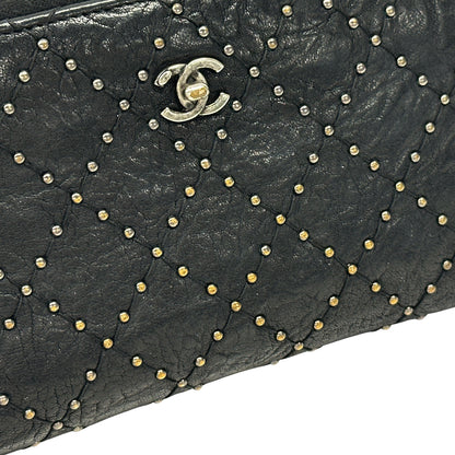 CHANEL シャネル 長財布 マトラッセ スタッズ ブラック シルバー金具 レザー レディース 【中古】