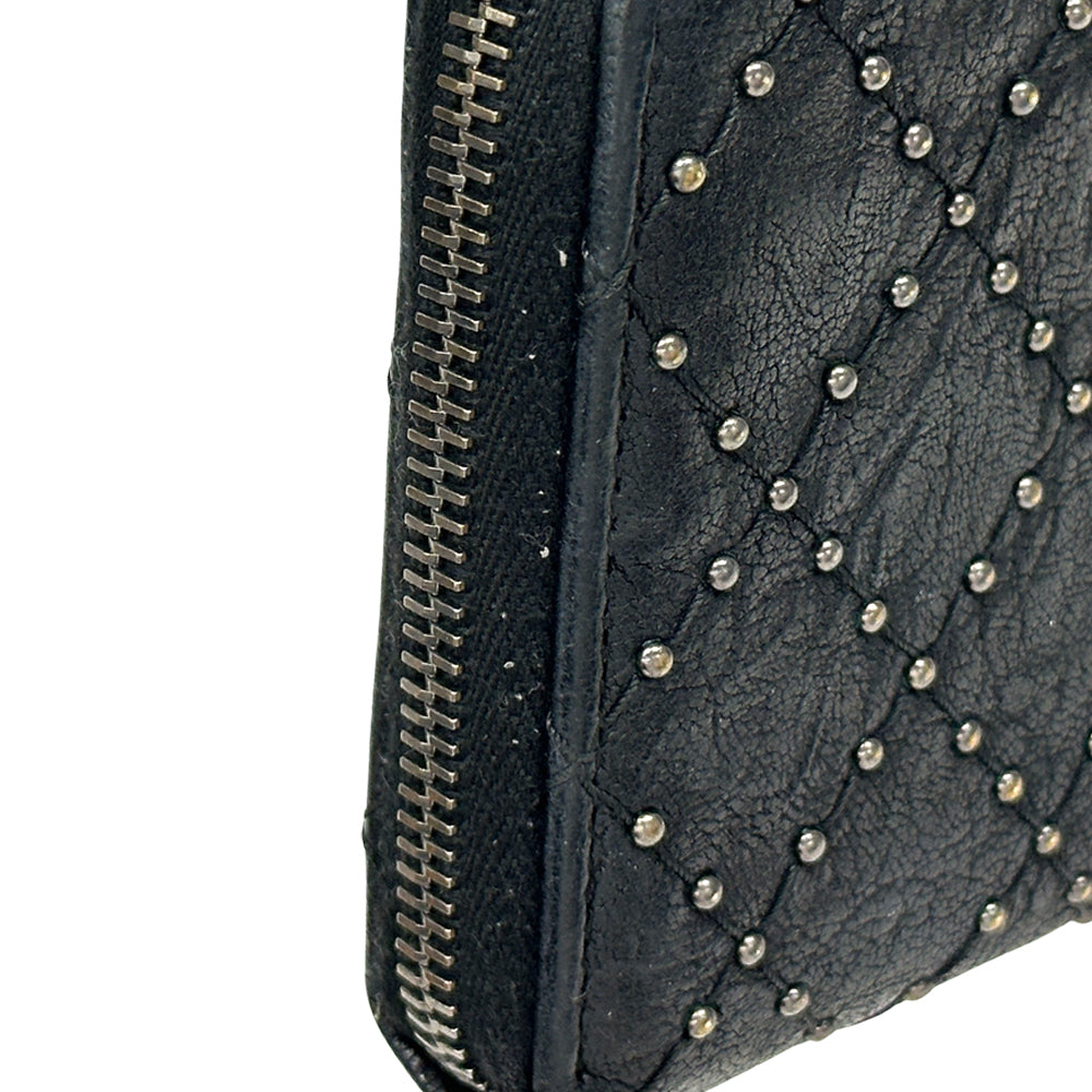 CHANEL シャネル 長財布 マトラッセ スタッズ ブラック シルバー金具 レザー レディース 【中古】