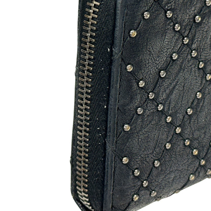 CHANEL シャネル 長財布 マトラッセ スタッズ ブラック シルバー金具 レザー レディース 【中古】
