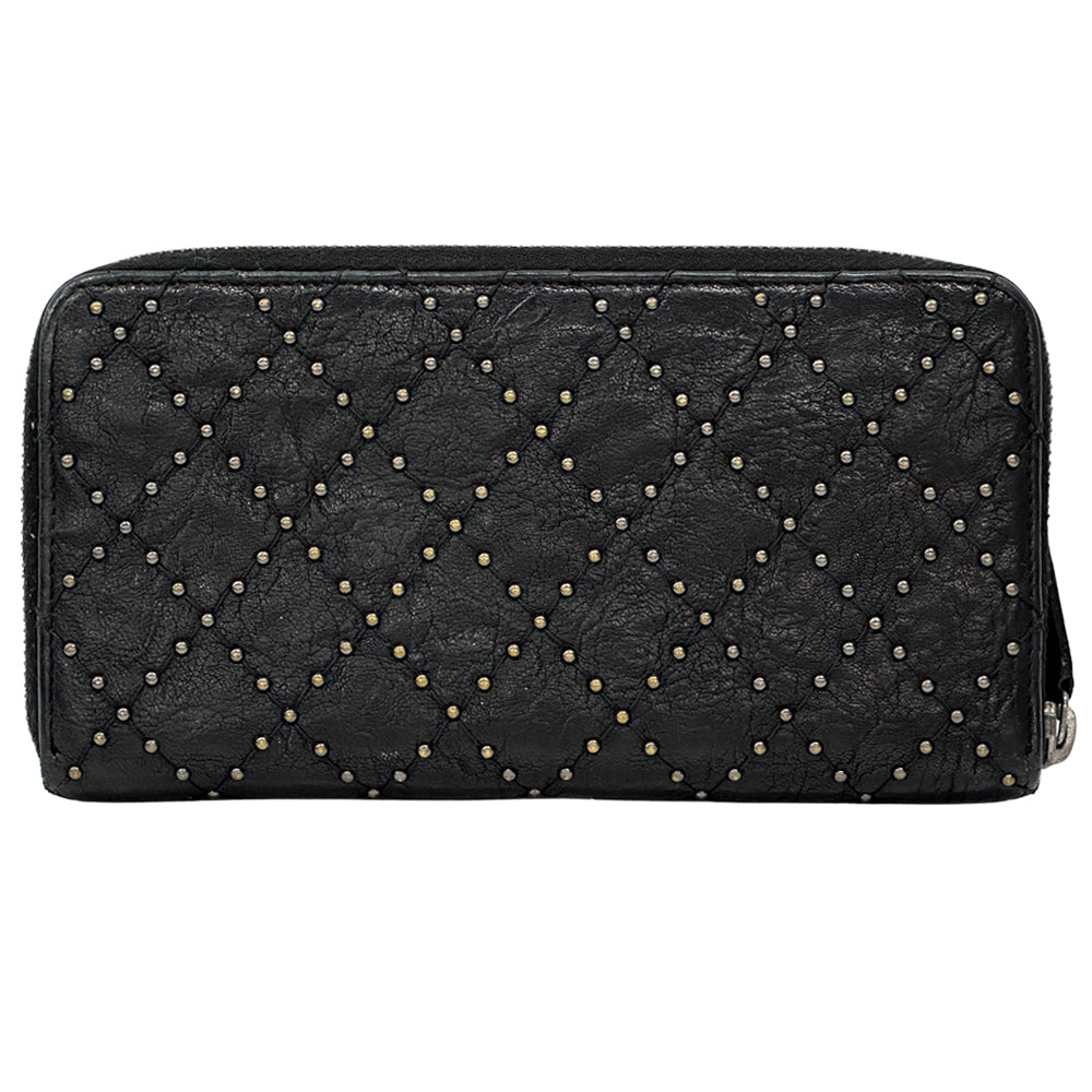 CHANEL シャネル 長財布 マトラッセ スタッズ ブラック シルバー金具 レザー レディース 【中古】