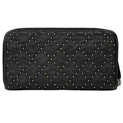 CHANEL シャネル 長財布 マトラッセ スタッズ ブラック シルバー金具 レザー レディース 【中古】