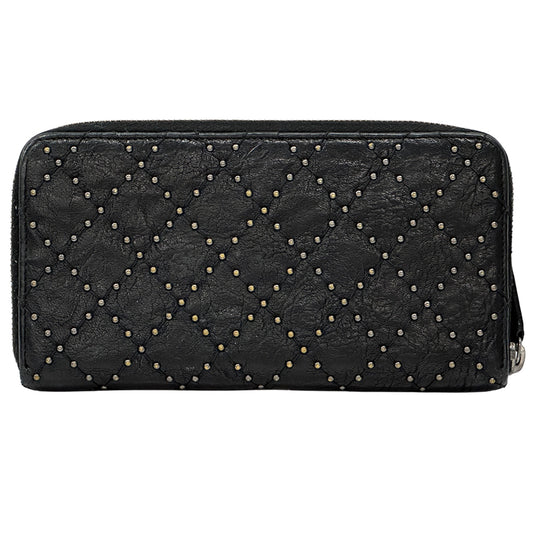 CHANEL シャネル 長財布 マトラッセ スタッズ ブラック シルバー金具 レザー レディース 【中古】