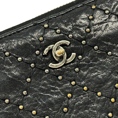 CHANEL シャネル 長財布 マトラッセ スタッズ ブラック シルバー金具 レザー レディース 【中古】