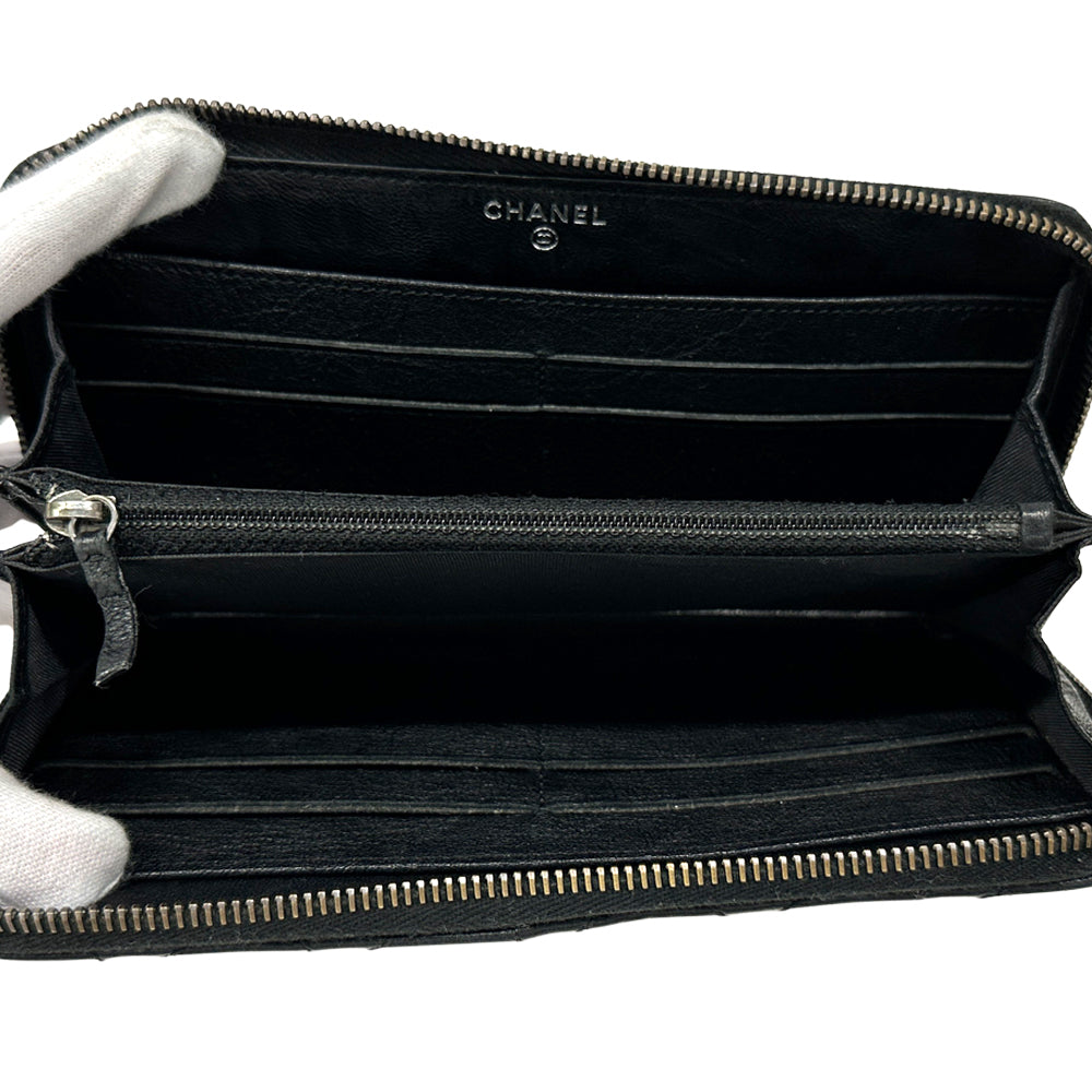 CHANEL シャネル 長財布 マトラッセ スタッズ ブラック シルバー金具 レザー レディース 【中古】