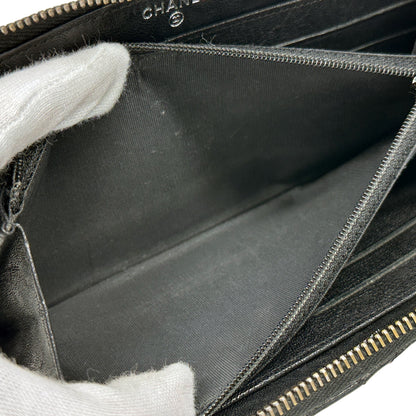 CHANEL シャネル 長財布 マトラッセ スタッズ ブラック シルバー金具 レザー レディース 【中古】