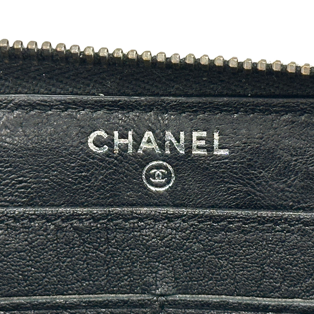 CHANEL シャネル 長財布 マトラッセ スタッズ ブラック シルバー金具 レザー レディース 【中古】