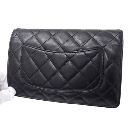 CHANEL シャネル クラッチバッグ セカンドバッグ 長財布 マトラッセ ブラック シルバー金具 ラムスキン レディース 【中古】
