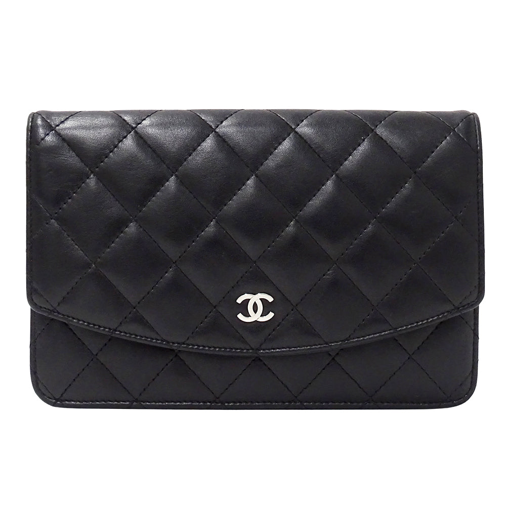 CHANEL シャネル クラッチバッグ セカンドバッグ 長財布 マトラッセ ブラック シルバー金具 ラムスキン レディース 【中古】