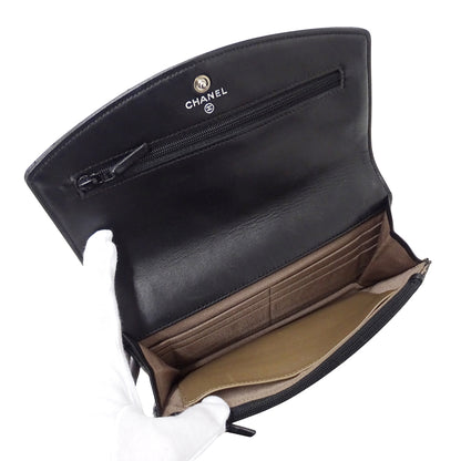 CHANEL シャネル クラッチバッグ セカンドバッグ 長財布 マトラッセ ブラック シルバー金具 ラムスキン レディース 【中古】
