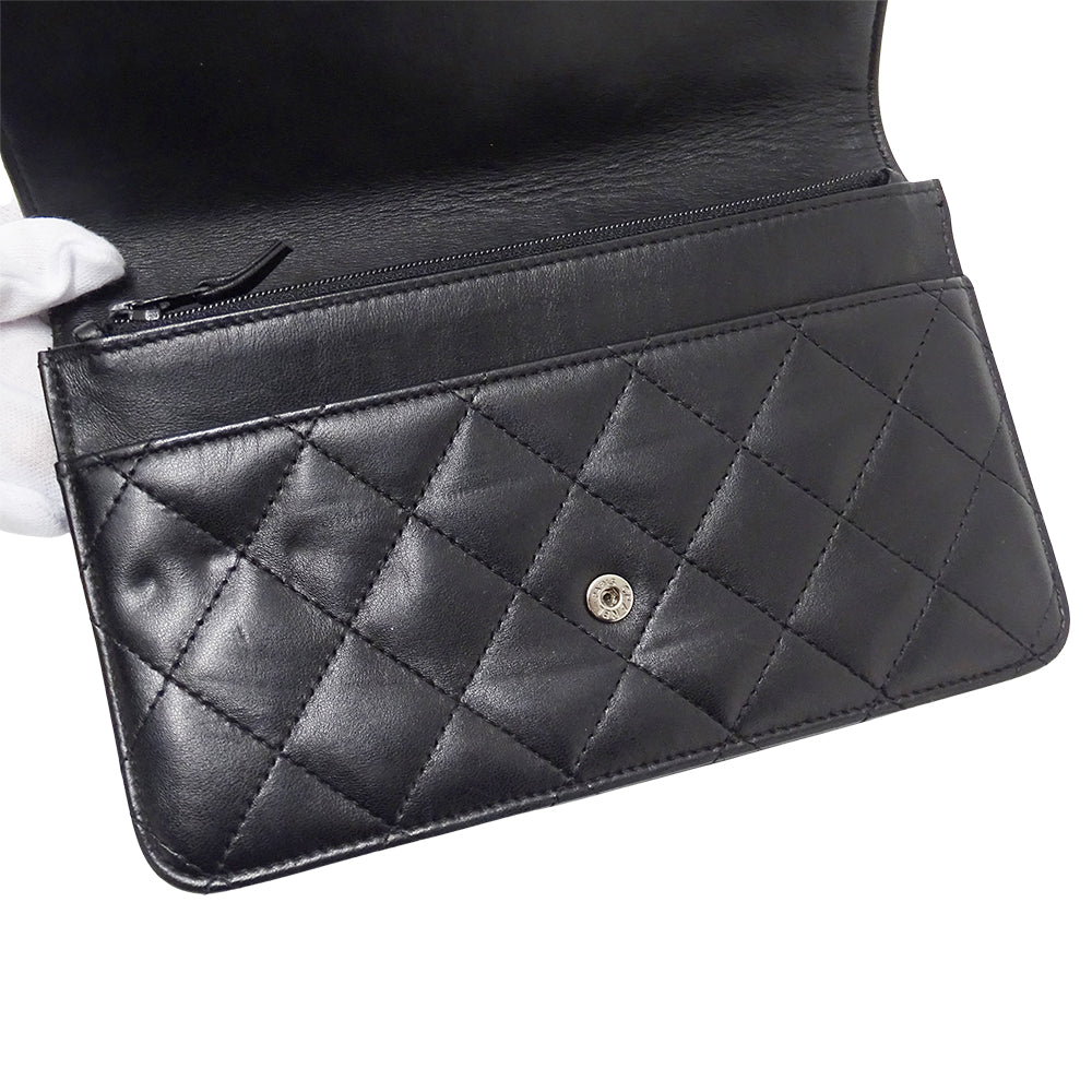CHANEL シャネル クラッチバッグ セカンドバッグ 長財布 マトラッセ ブラック シルバー金具 ラムスキン レディース 【中古】