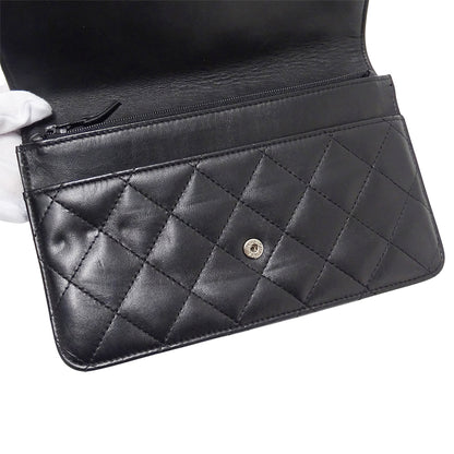 CHANEL シャネル クラッチバッグ セカンドバッグ 長財布 マトラッセ ブラック シルバー金具 ラムスキン レディース 【中古】