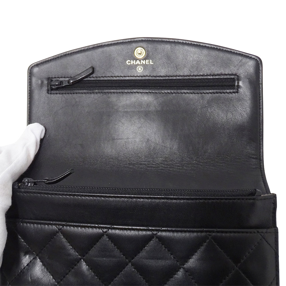 CHANEL シャネル クラッチバッグ セカンドバッグ 長財布 マトラッセ ブラック シルバー金具 ラムスキン レディース 【中古】