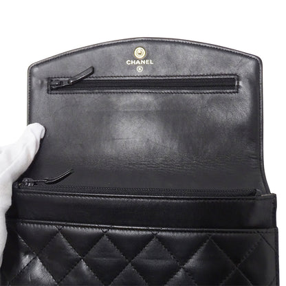 CHANEL シャネル クラッチバッグ セカンドバッグ 長財布 マトラッセ ブラック シルバー金具 ラムスキン レディース 【中古】