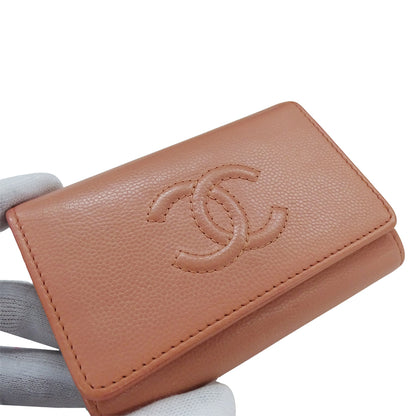 CHANEL シャネル 4連 キーケース サーモンピンク シルバー金具 ココマーク キャビアスキン レディース 【中古】