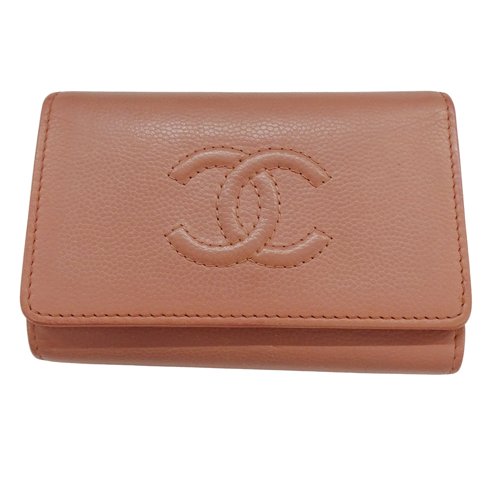 CHANEL シャネル 4連 キーケース サーモンピンク シルバー金具 ココマーク キャビアスキン レディース 【中古】