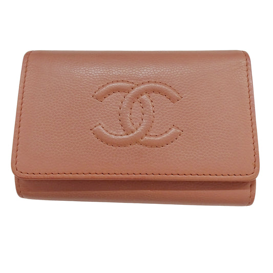 CHANEL シャネル 4連 キーケース サーモンピンク シルバー金具 ココマーク キャビアスキン レディース 【中古】