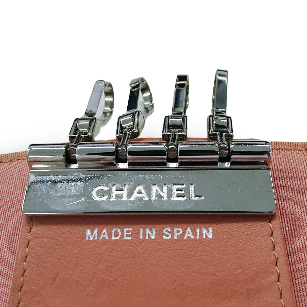 CHANEL シャネル 4連 キーケース サーモンピンク シルバー金具 ココマーク キャビアスキン レディース 【中古】
