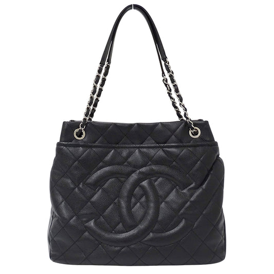 CHANEL シャネル トートバッグ マトラッセ ブラック シルバー金具 キャビアスキン レディース 【中古】