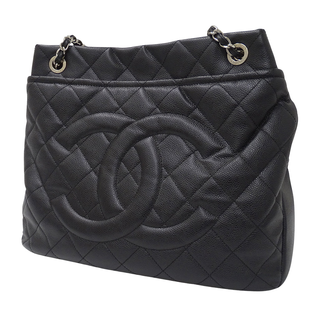 CHANEL シャネル トートバッグ マトラッセ ブラック シルバー金具 キャビアスキン レディース 【中古】