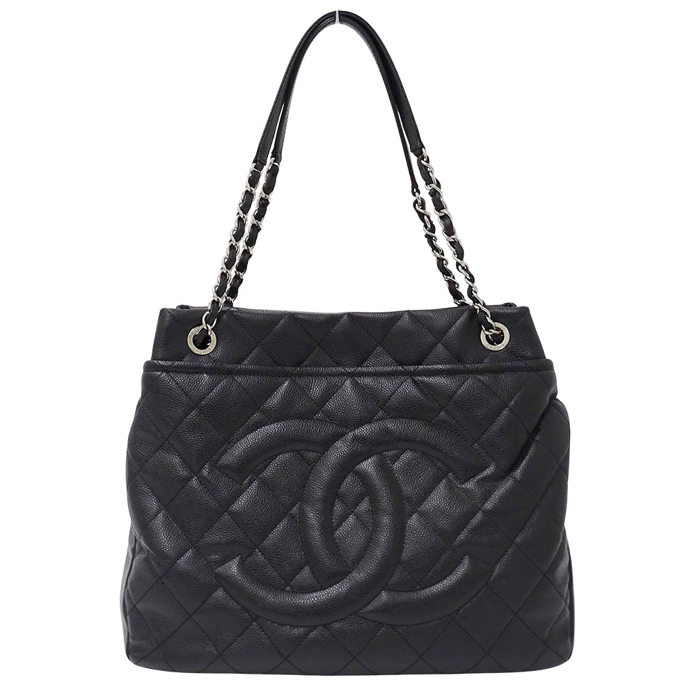 CHANEL シャネル トートバッグ マトラッセ ブラック シルバー金具 キャビアスキン レディース 【中古】