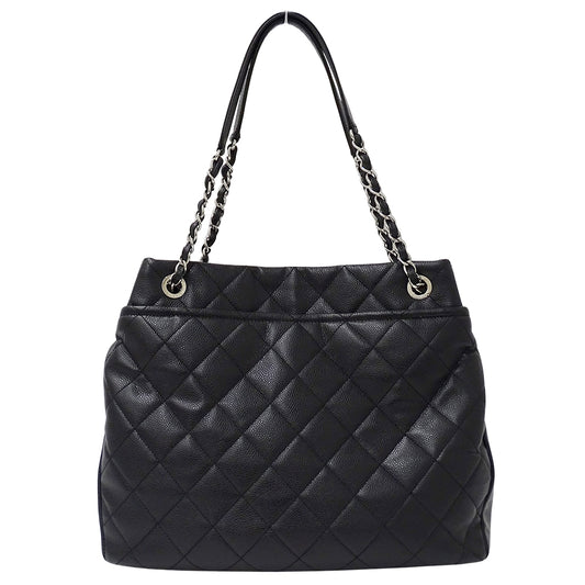 CHANEL シャネル トートバッグ マトラッセ ブラック シルバー金具 キャビアスキン レディース 【中古】