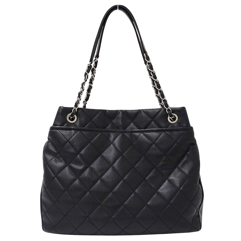 CHANEL シャネル トートバッグ マトラッセ ブラック シルバー金具 キャビアスキン レディース 【中古】
