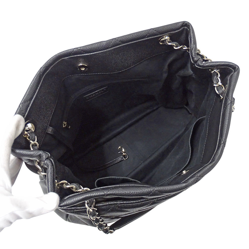 CHANEL シャネル トートバッグ マトラッセ ブラック シルバー金具 キャビアスキン レディース 【中古】