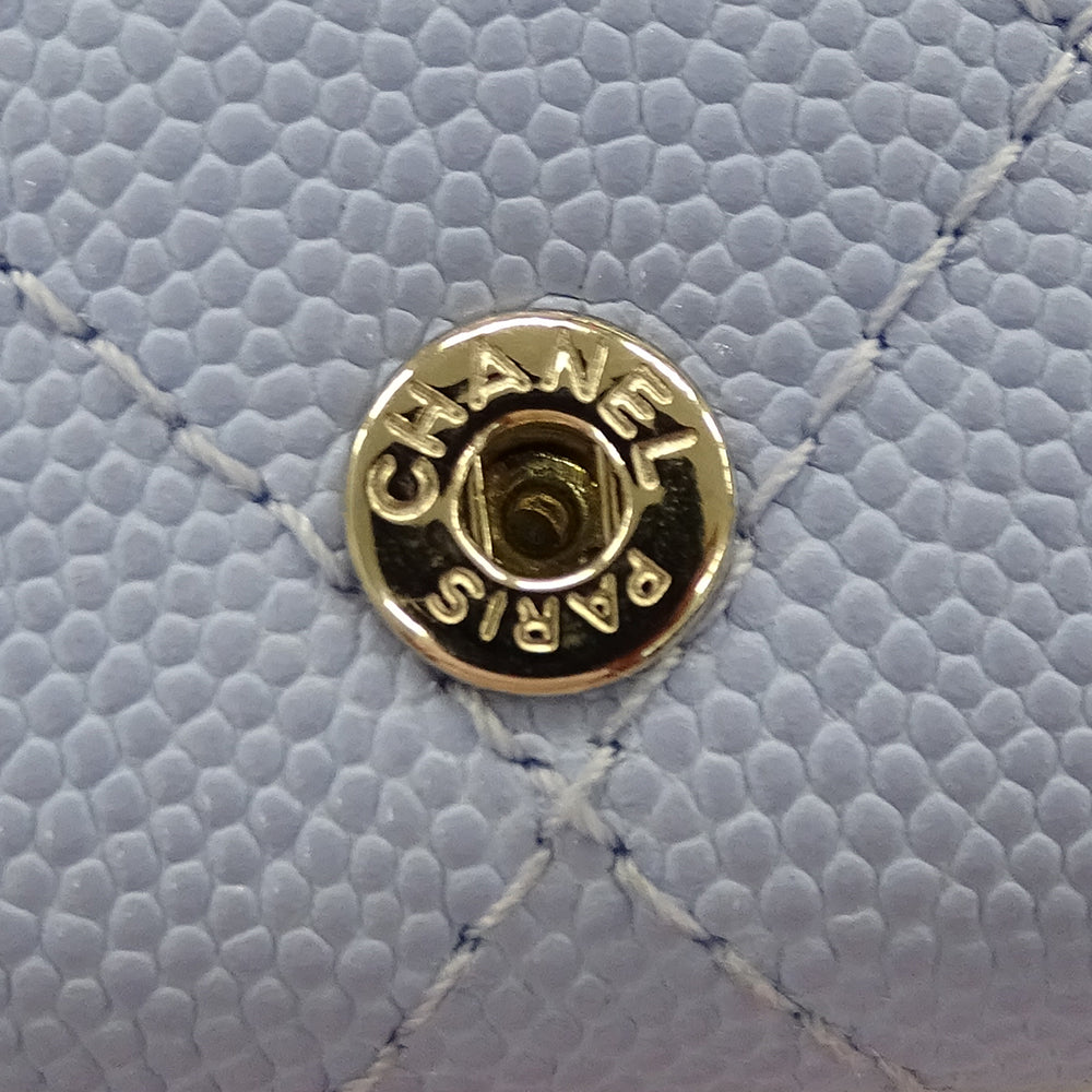 CHANEL シャネル マトラッセ 三つ折り財布 ライトブルー ゴールド金具 キャビアスキン レディース 【中古】