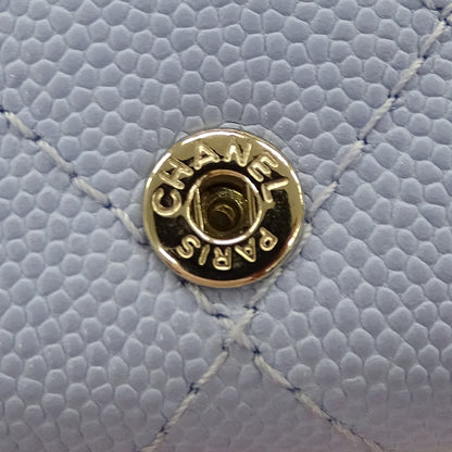 CHANEL シャネル マトラッセ 三つ折り財布 ライトブルー ゴールド金具 キャビアスキン レディース 【中古】