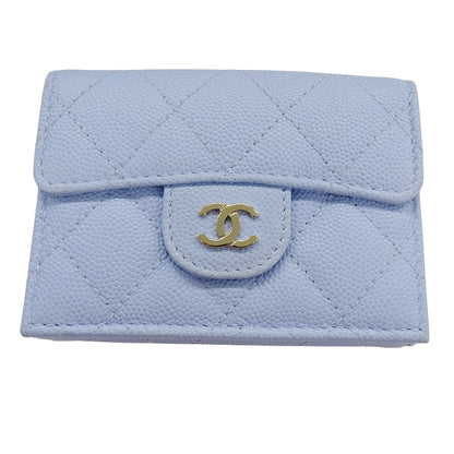 CHANEL シャネル マトラッセ 三つ折り財布 ライトブルー ゴールド金具 キャビアスキン レディース 【中古】