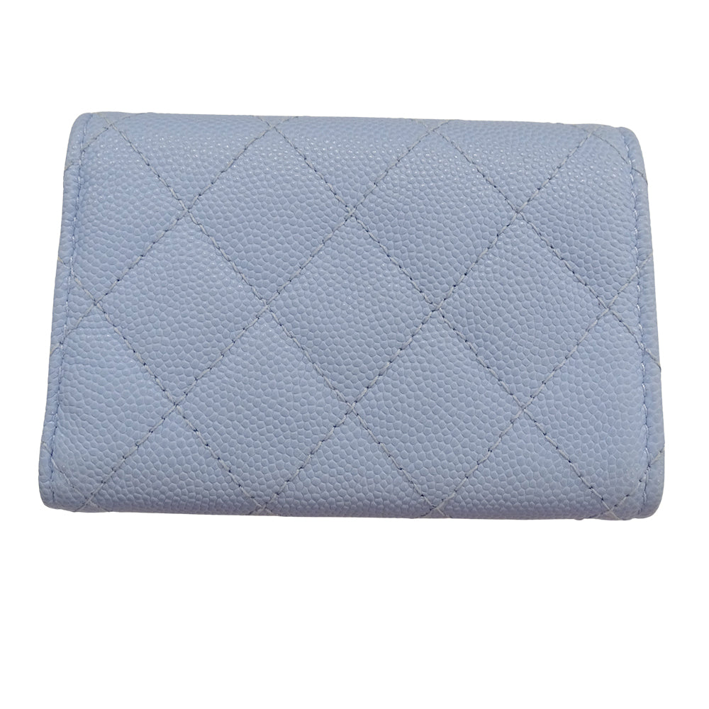 CHANEL シャネル マトラッセ 三つ折り財布 ライトブルー ゴールド金具 キャビアスキン レディース 【中古】