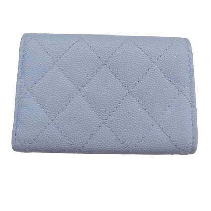 CHANEL シャネル マトラッセ 三つ折り財布 ライトブルー ゴールド金具 キャビアスキン レディース 【中古】