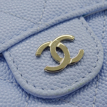 CHANEL シャネル マトラッセ 三つ折り財布 ライトブルー ゴールド金具 キャビアスキン レディース 【中古】