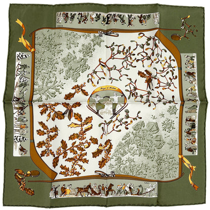 HERMES エルメス プチカレ Neige d'Antan 去年の冬 スカーフ グリーン マルチカラー シルク レディース 【中古】