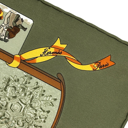 HERMES エルメス プチカレ Neige d'Antan 去年の冬 スカーフ グリーン マルチカラー シルク レディース 【中古】